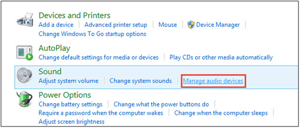 Clicking on Hardware and sound in the control panel