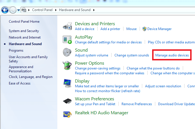 unmute microphone windows 7