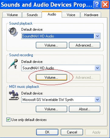 Audio tab in sounds and audio devices