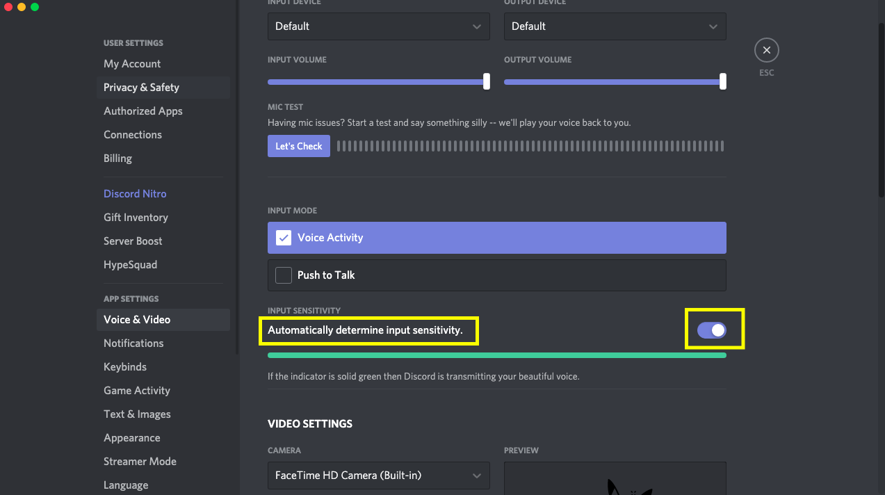 mac built in mic for discord?