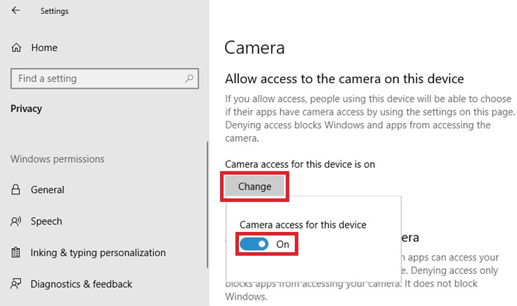 troubleshooting camera on windows 10