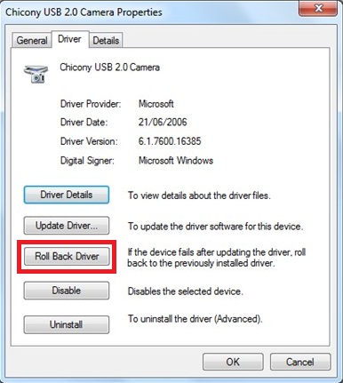 chicony webcam drivers for windows 7